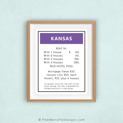 Kansas (Purple Monopoly Property Title Deed)